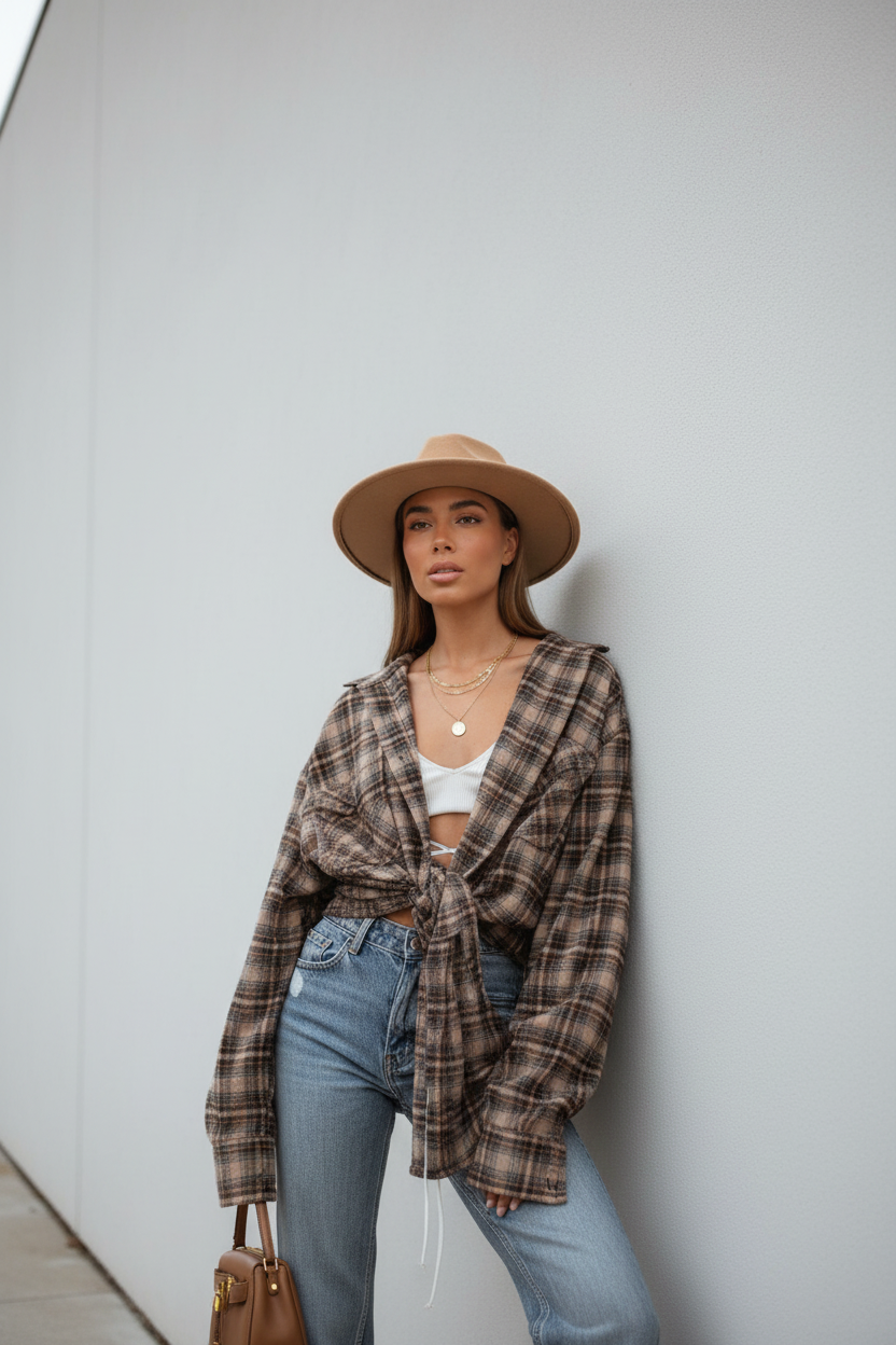 Cozy Oversized Plaid Shirt | Soft Cotton Blend | Relaxed Fit by Jamota Shirts Shirts