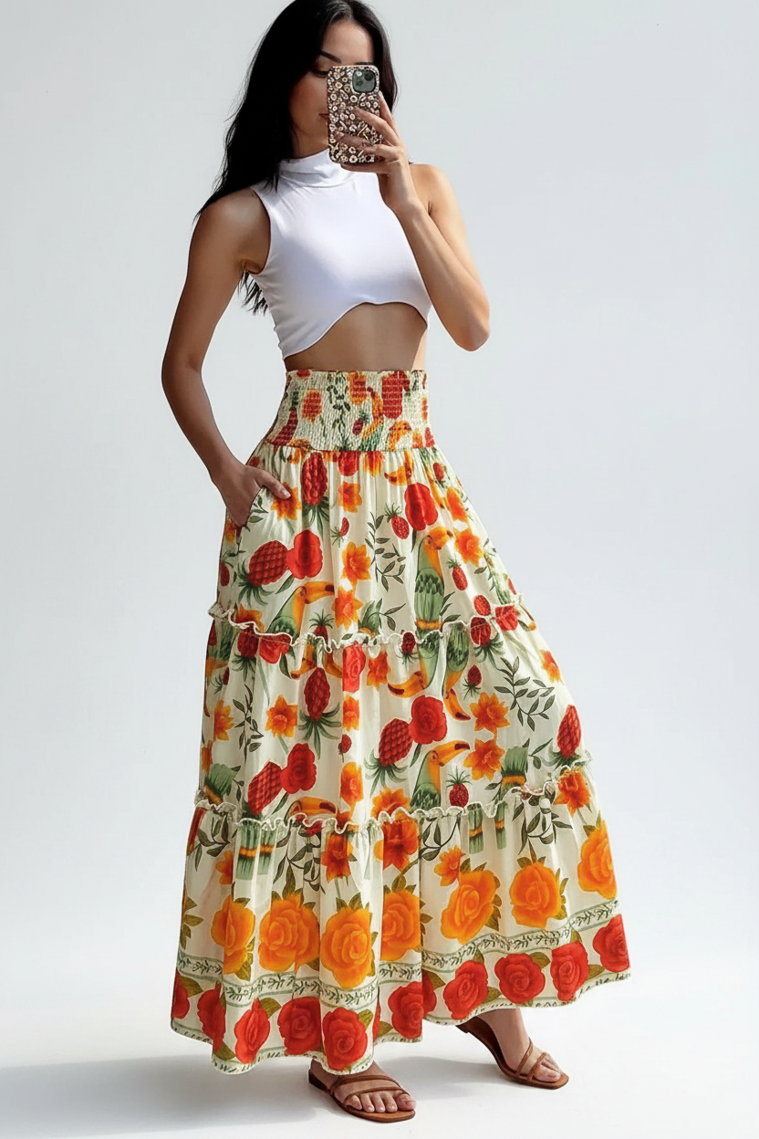 Multicolor Maxi Skirt Floral Print Viscose by Jamota Skirts Maxi Skirts