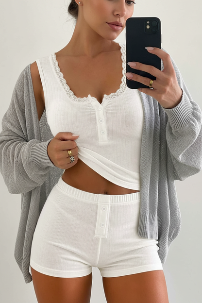 Elegant Women's Loungewear Set | Lace Trim & Soft Breathable Fabric by Jamota Loungewear Women's Pajamas