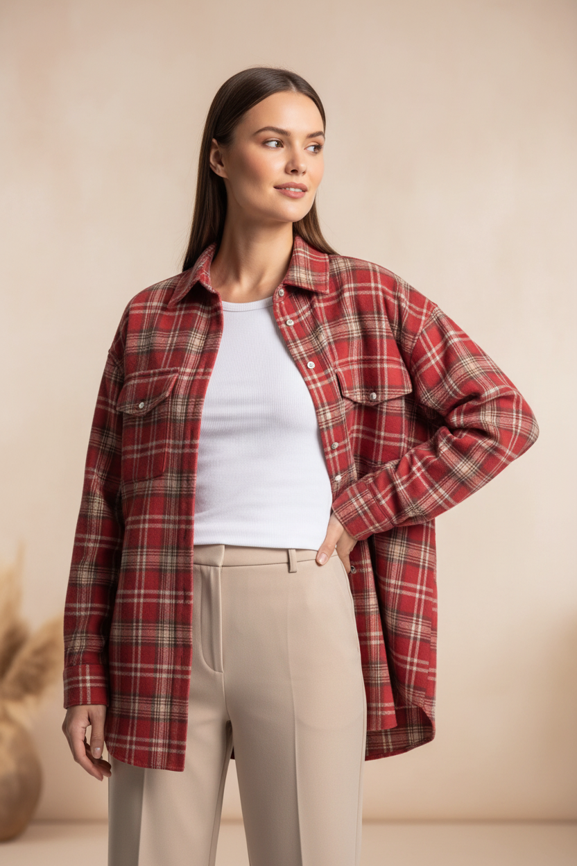 Stylish Relaxed Flannel Overshirt | Soft Fabric & Versatile Design by Jamota Overshirts Overshirts