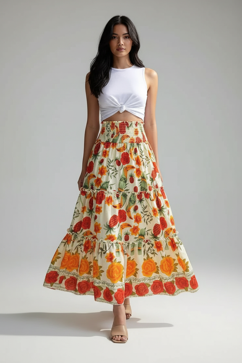 Multicolor Maxi Skirt Floral Print Viscose by Jamota Skirts Maxi Skirts