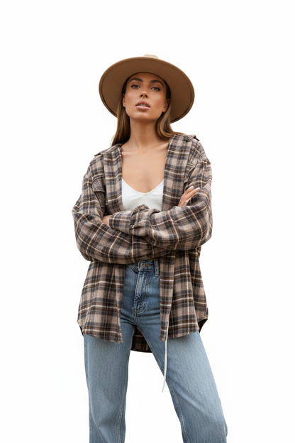 Cozy Oversized Plaid Shirt | Soft Cotton Blend | Relaxed Fit by Jamota Shirts Shirts