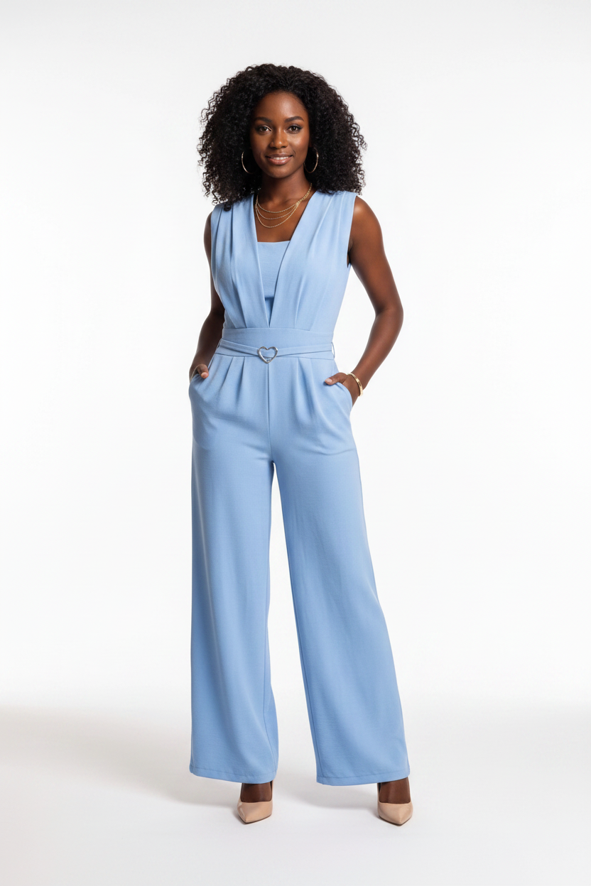 Elegant Chic Wide-Leg Jumpsuit with Pockets and Adjustable Straps by Jamota One-Pieces Jumpsuits