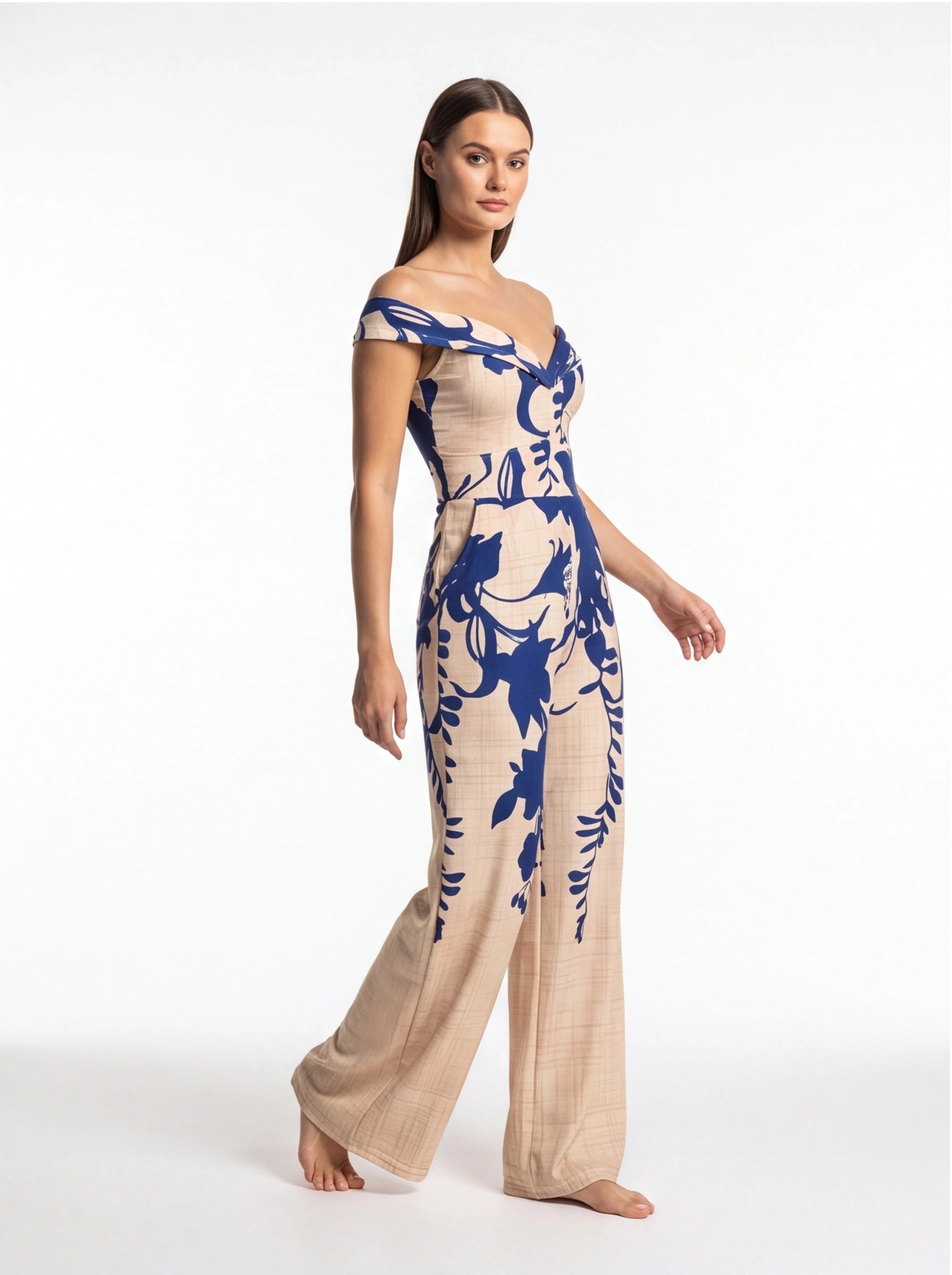 Elegant Floral Wide-Leg Jumpsuit with Pockets and Adjustable Straps by Jamota One-Pieces Jumpsuits