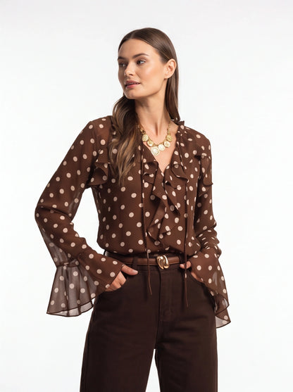 Elegant Vintage Polka Dot Blouse with Soft Fabric and Button Detail by Jamota Blouses Blouses