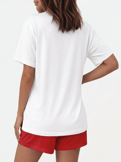 Chic Lounge Set | Women's Graphic Print Top & Elastic Waist Shorts by Jamota Loungewear Loungewear