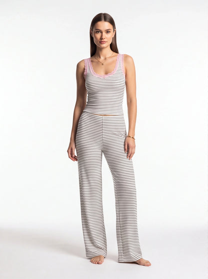 Rib-Knit Tank Pajama Set with Wide-Leg Pants by Jamota Loungewear Loungewear Sets