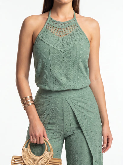 Elegant Textured Two-Piece Vacation Set with Adjustable Waist & Pocket by Jamota Outfit Sets Clothing Sets