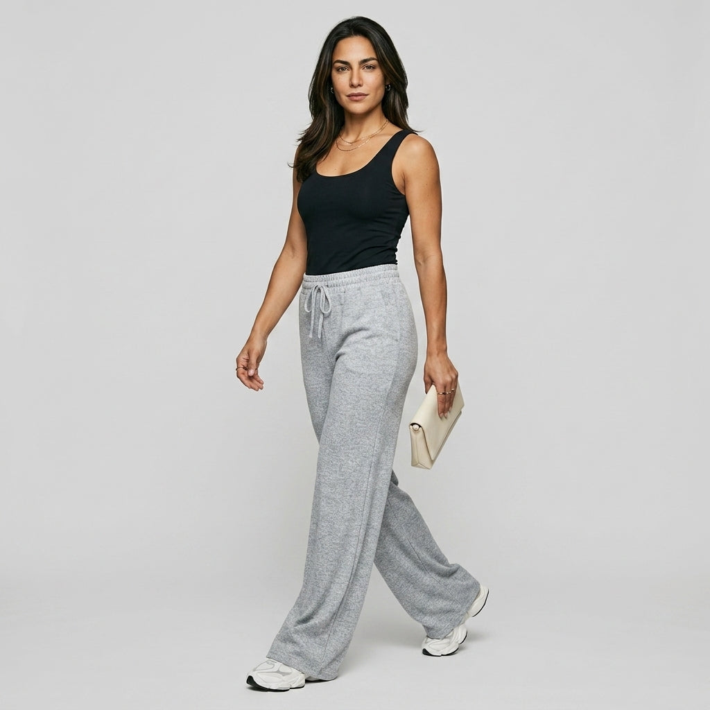 Comfortable Relaxed Wide Leg Pants with Soft Fabric and Elastic Waist - Jamota