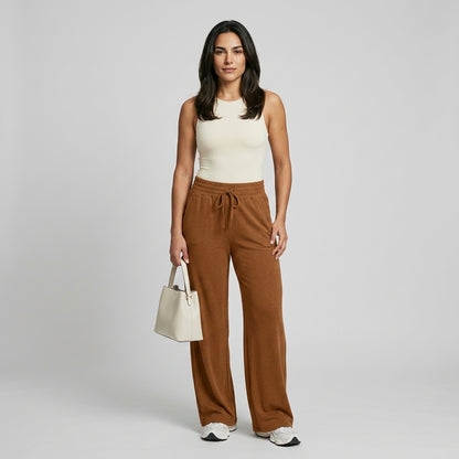 Comfortable Relaxed Wide Leg Pants with Soft Fabric and Elastic Waist - Jamota