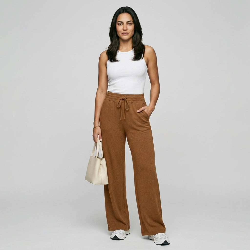 Comfortable Relaxed Wide Leg Pants with Soft Fabric and Elastic Waist - Jamota