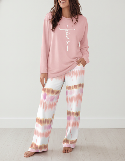 Multicolor Pajama Set Soft Long Sleeve Ombre Pants All Day Comfort Polyester Elastane Blend - Jamota