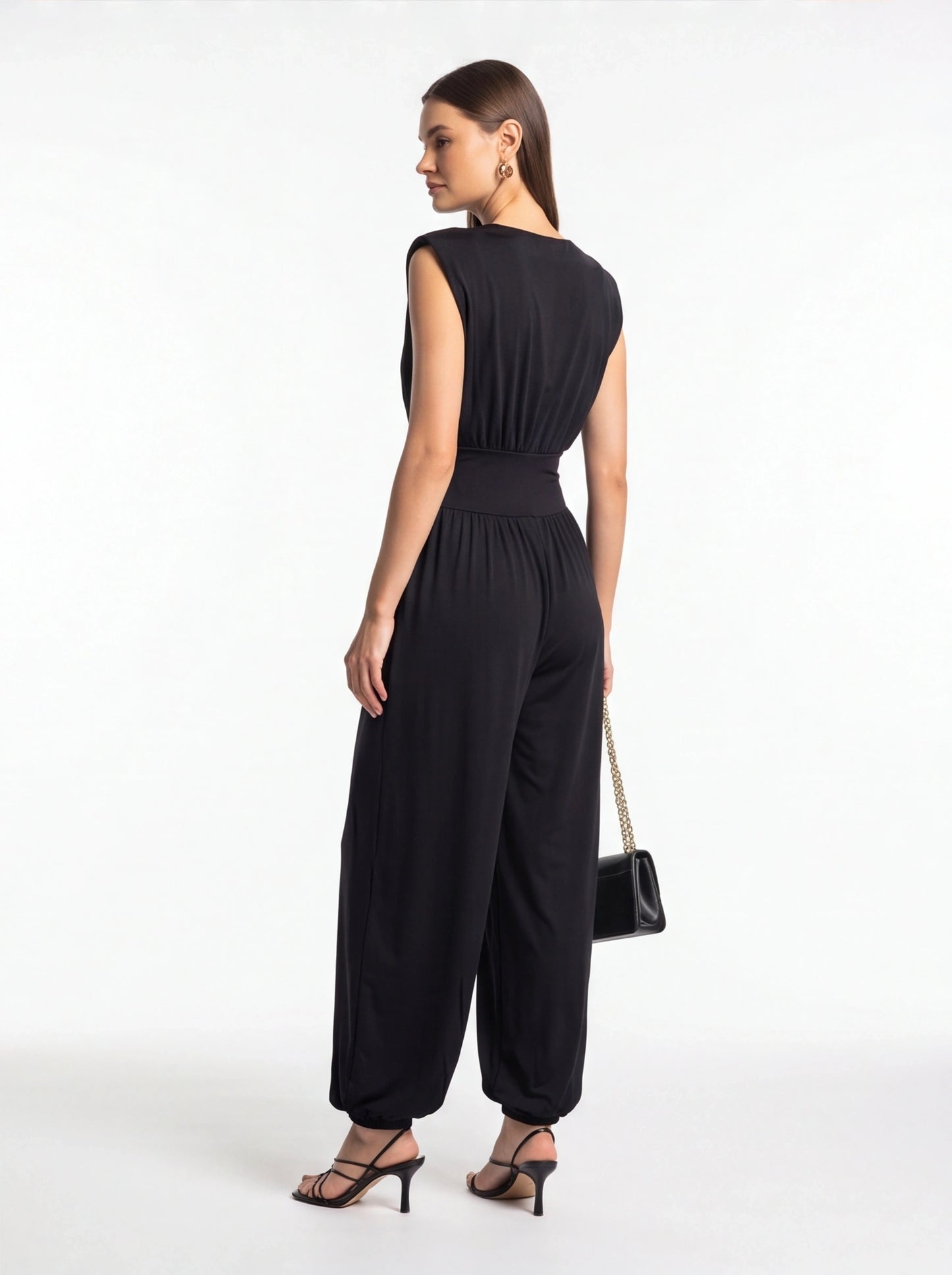 Elegant Casual Ruched Jumpsuit with Adjustable Straps & Pockets by Jamota One-Pieces Women's Jumpsuits