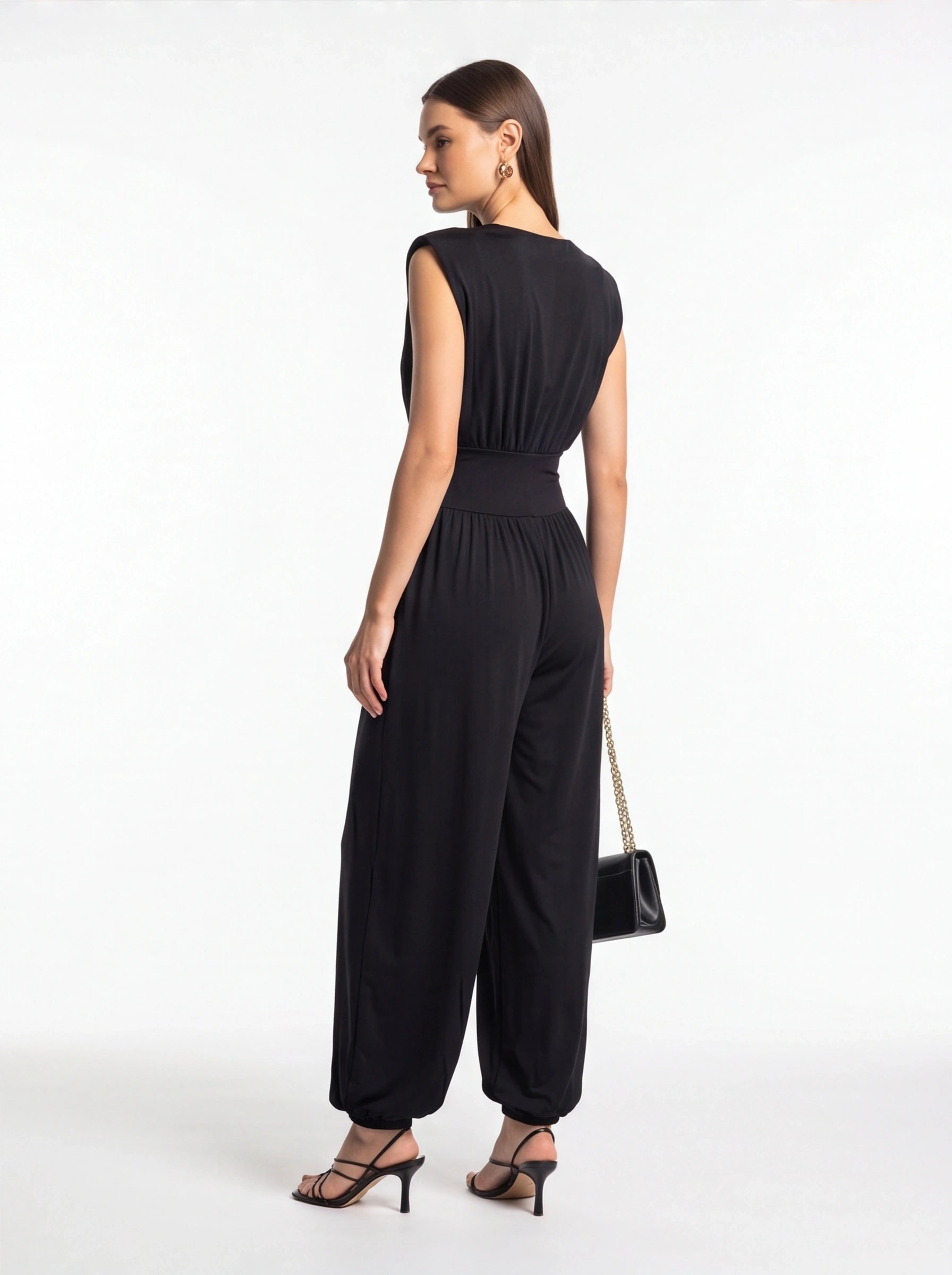 Elegant Casual Ruched Jumpsuit with Adjustable Straps & Pockets by Jamota One-Pieces Women's Jumpsuits
