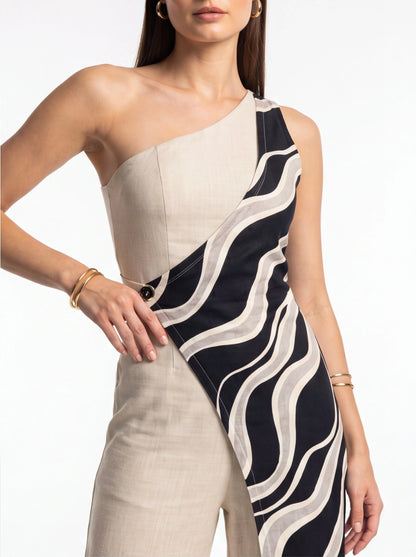 Chic Colorblock Wide-Leg Jumpsuit for Women | Elegant Design, Comforta by Jamota One-Pieces Jumpsuits