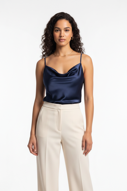 Elegant Silk Cowl Neck Camisole with Adjustable Straps & Luxurious Fin by Jamota Camisoles Camisoles
