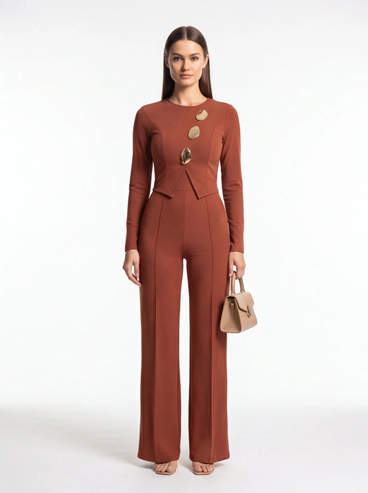 Elegant Stylish Jumpsuit with Pockets & Comfortable Fit for Commuting by Jamota One-Pieces Jumpsuits