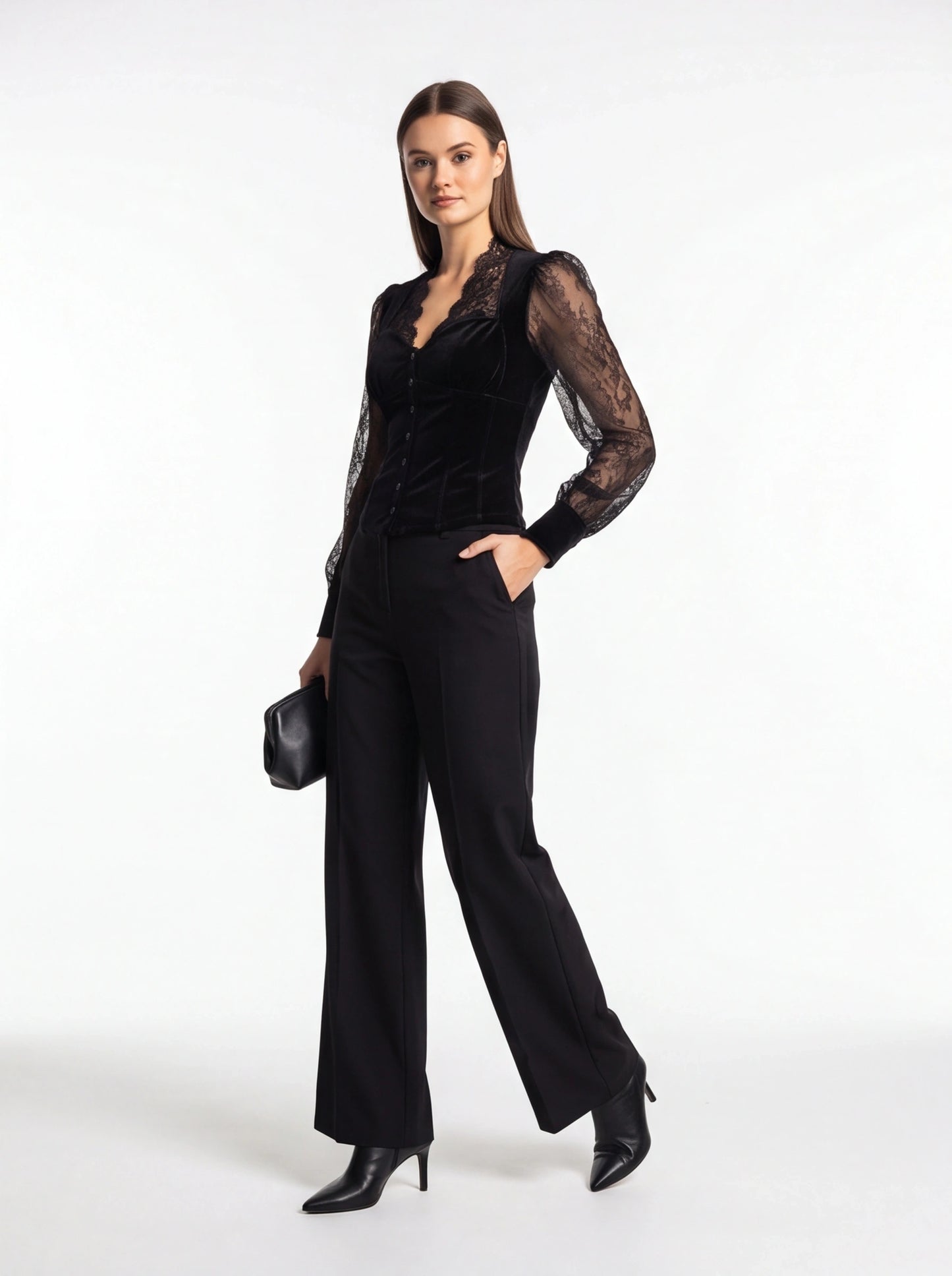 Elegant Sheer Lace Blouse for Women - Long Sleeve, Lightweight Design - Jamota