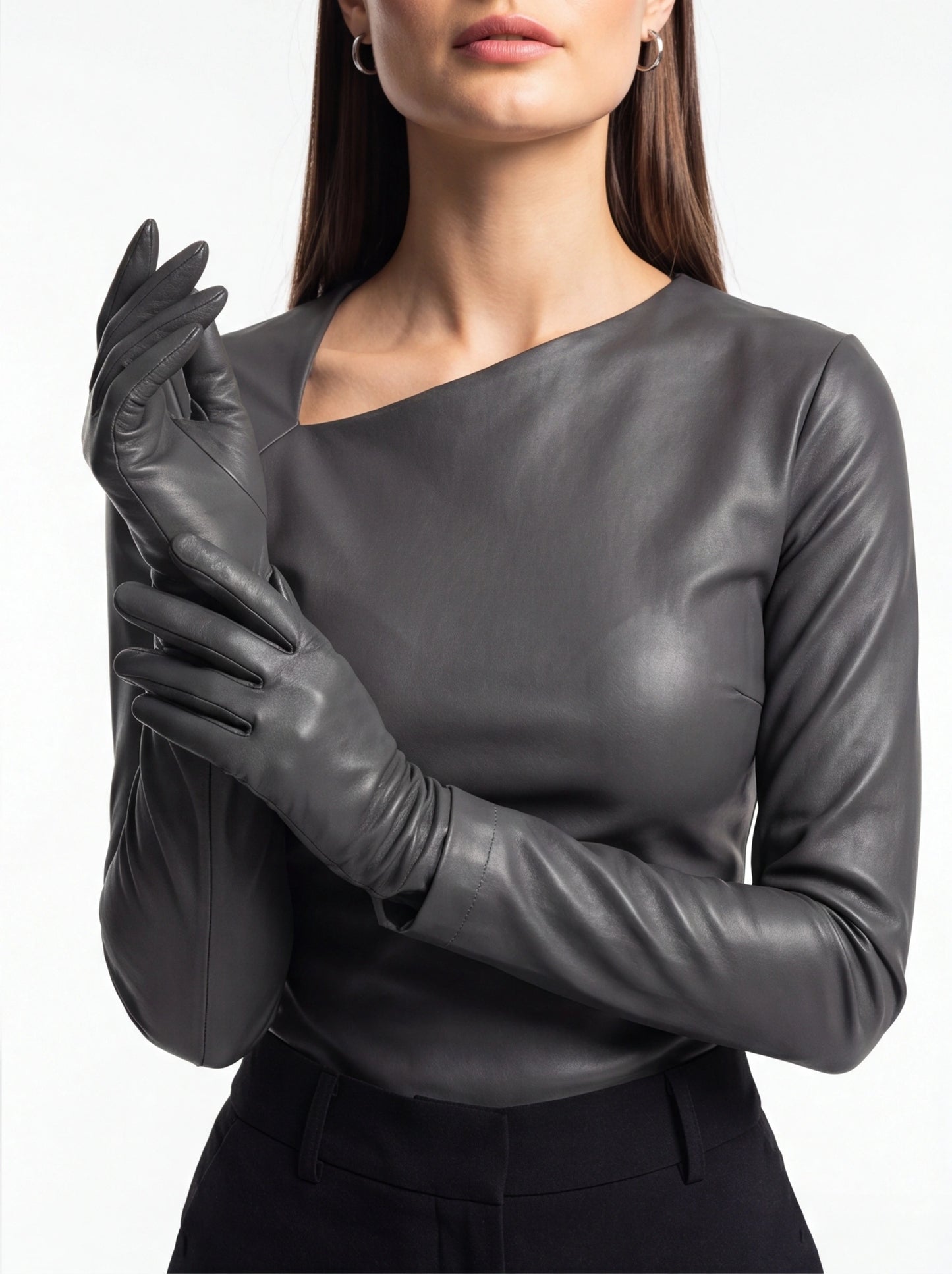 Bold Elegant Eco Leather Top with Gloves - Professional Style