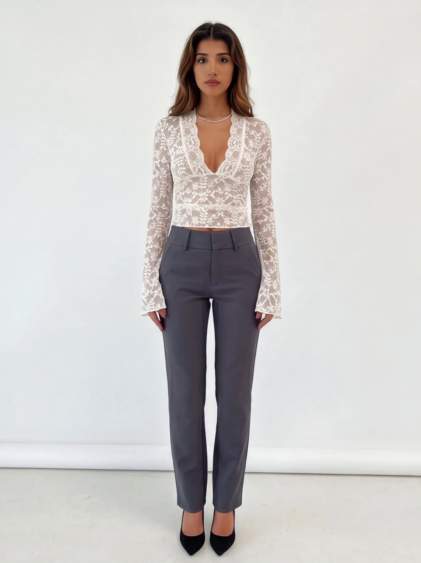 Elegant Romantic Lace Women's Top with Sheer Sleeves and Soft Lining by Jamota Clothing Tops Women's Tops