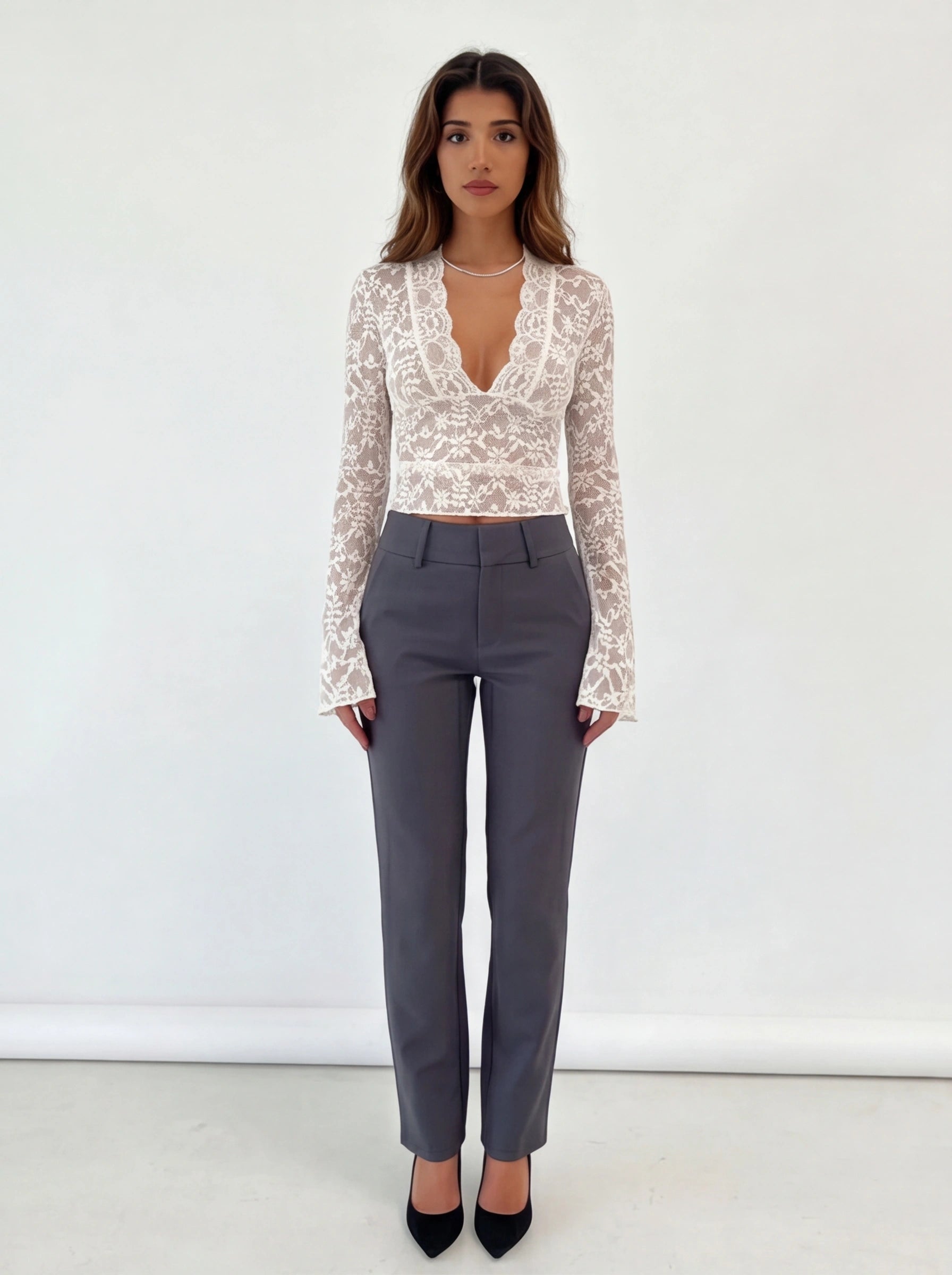 Elegant Romantic Lace Women's Top with Sheer Sleeves and Soft Lining by Jamota Clothing Tops Women's Tops