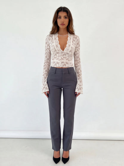 Elegant Romantic Lace Women's Top with Sheer Sleeves and Soft Lining by Jamota Clothing Tops Women's Tops