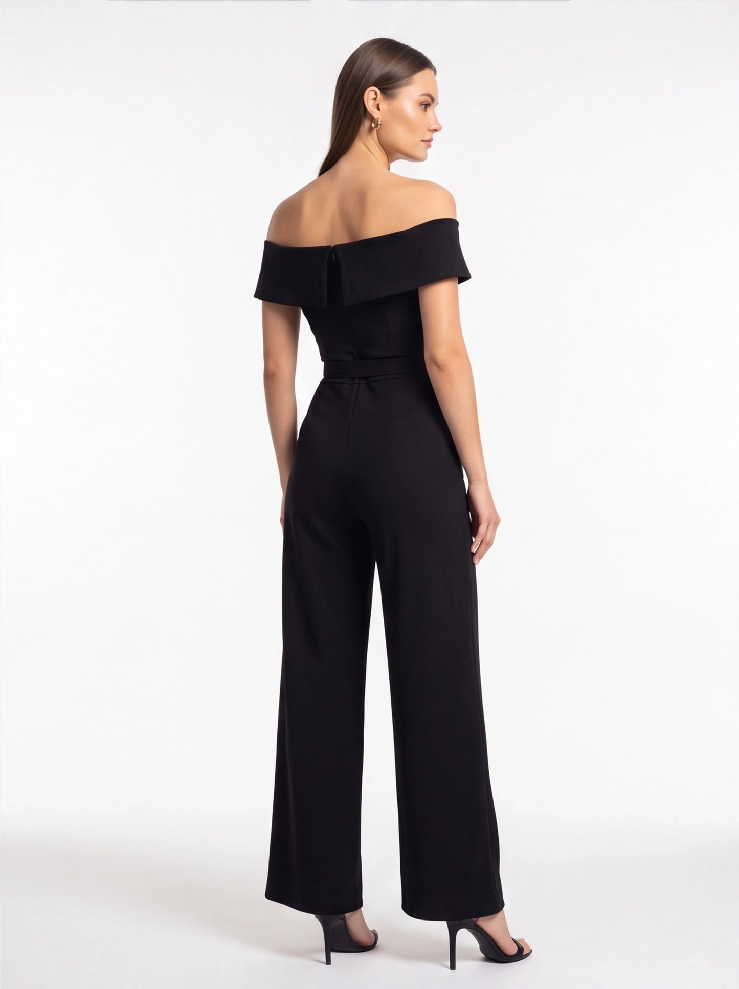 Elegant Black Off-Shoulder Wide-Leg Jumpsuit with Belt - Jamota