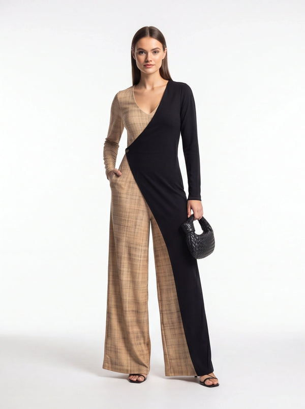 Stylish Colorblock Casual Jumpsuit with Pockets & Adjustable Straps