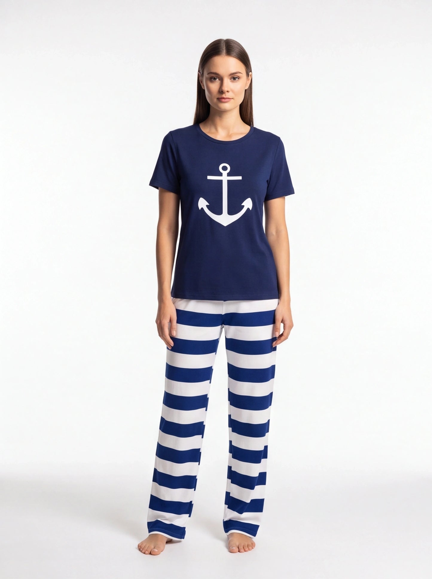 Nautical Dreams Women's Pajama Set | Soft Fabric & Anchor Design - Jamota
