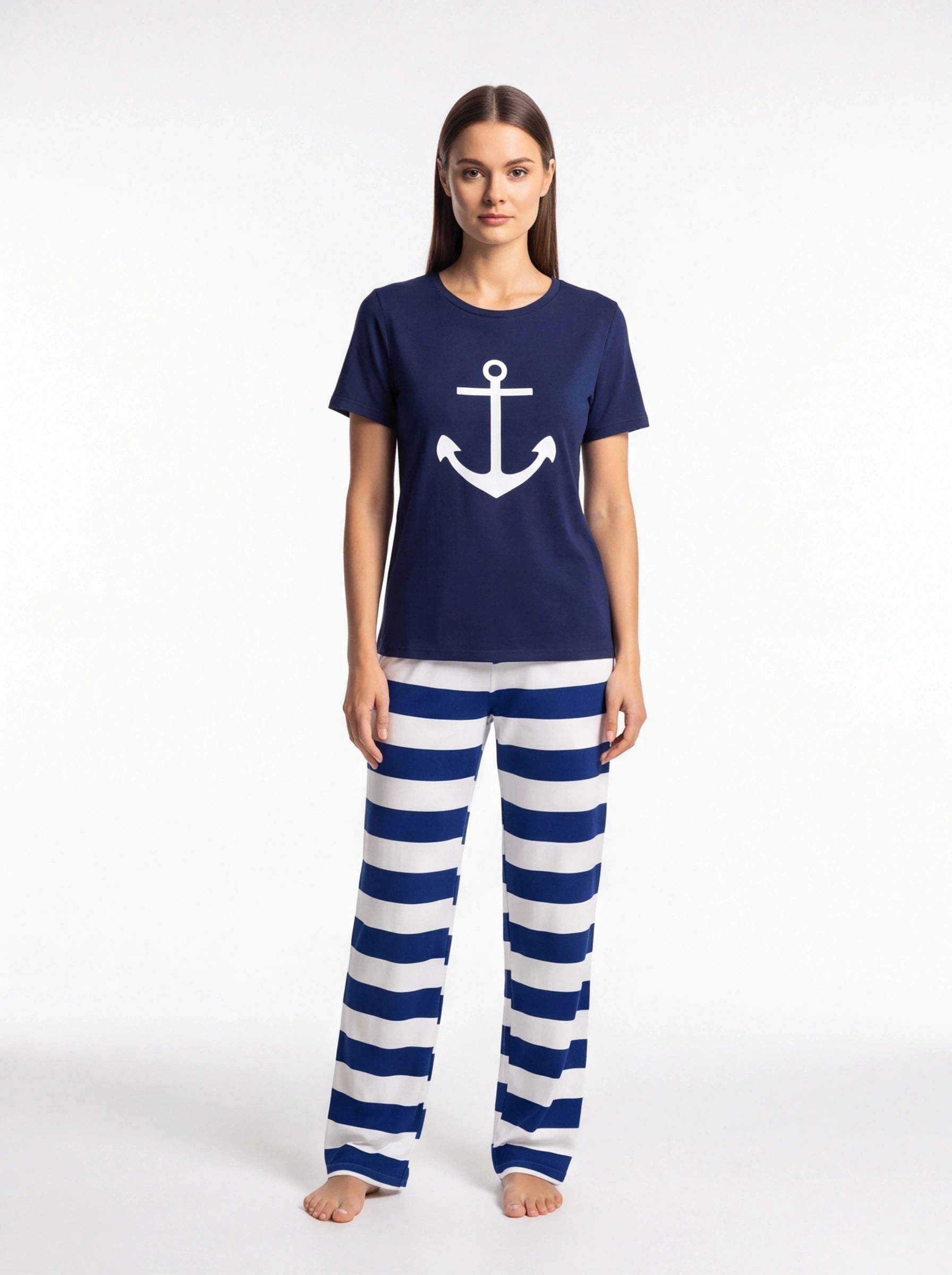 Nautical Dreams Women's Pajama Set | Soft Fabric & Anchor Design - Jamota