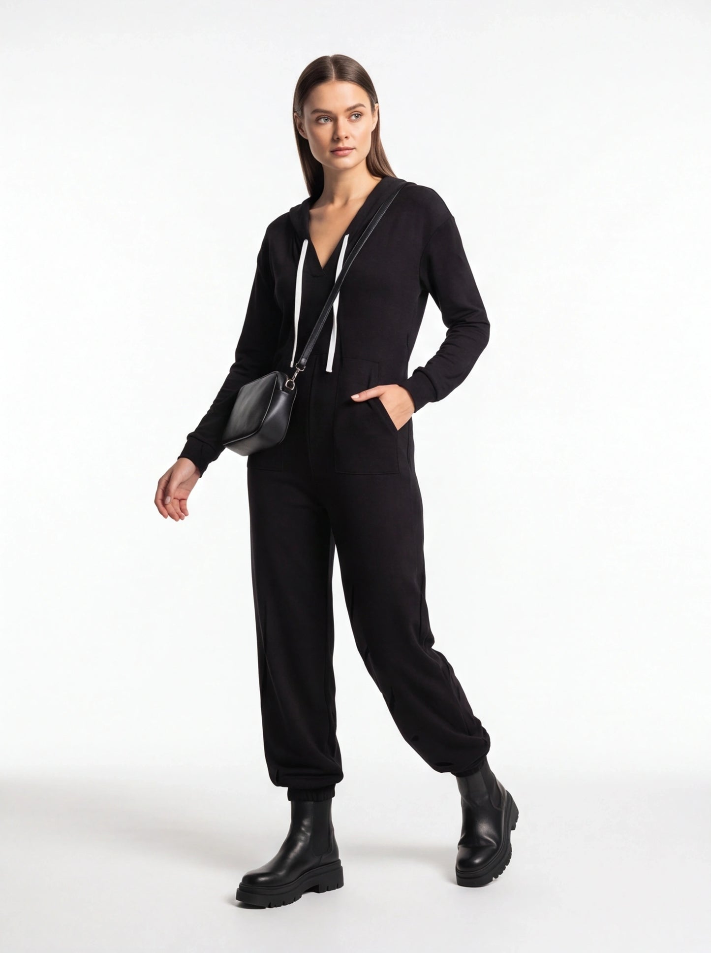 Trendy Hooded Cuffed Jumpsuit for Women | Soft Fabric & Adjustable Wai by Jamota One-Pieces Jumpsuits