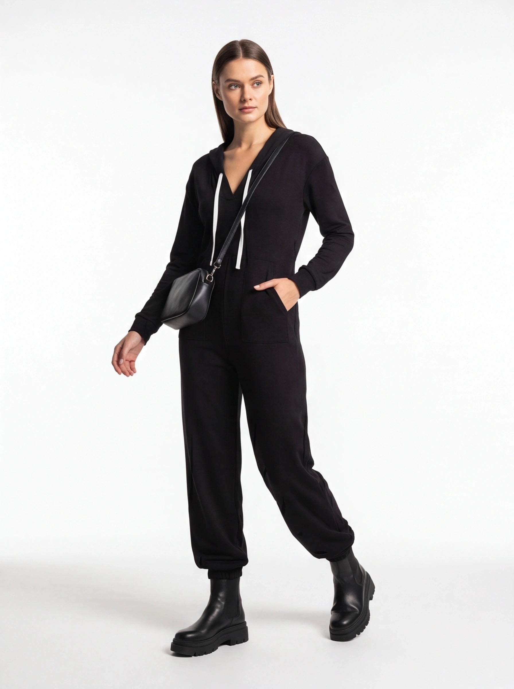 Trendy Hooded Cuffed Jumpsuit for Women | Soft Fabric & Adjustable Wai by Jamota One-Pieces Jumpsuits