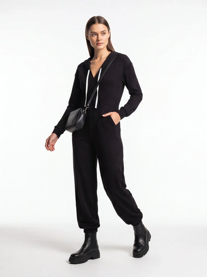 Trendy Hooded Cuffed Jumpsuit for Women | Soft Fabric & Adjustable Wai by Jamota One-Pieces Jumpsuits