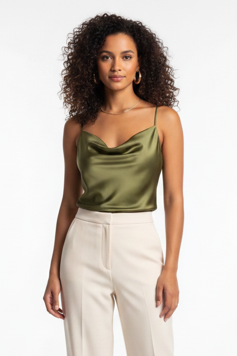 Elegant Silk Cowl Neck Camisole with Adjustable Straps & Luxurious Fin by Jamota Camisoles Camisoles
