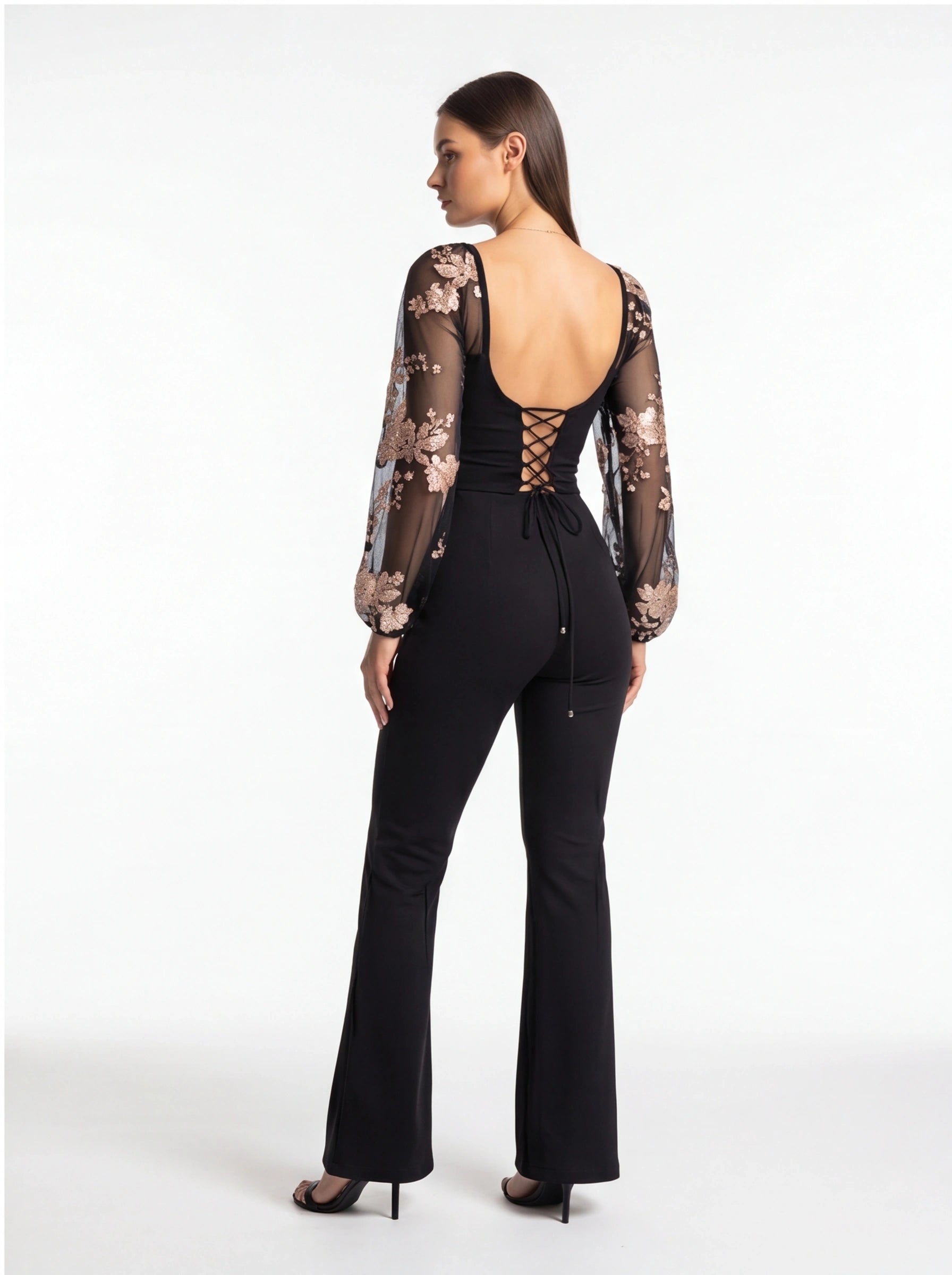 Elegant Flared Jumpsuit with Pockets and Adjustable Straps by Jamota One-Pieces Jumpsuits & Rompers