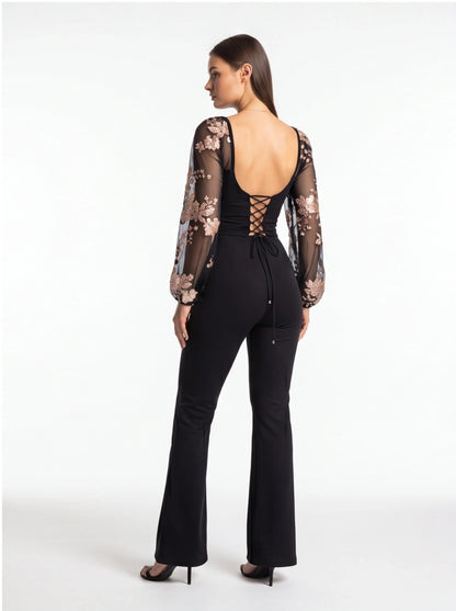 Elegant Flared Jumpsuit with Pockets and Adjustable Straps by Jamota One-Pieces Jumpsuits & Rompers