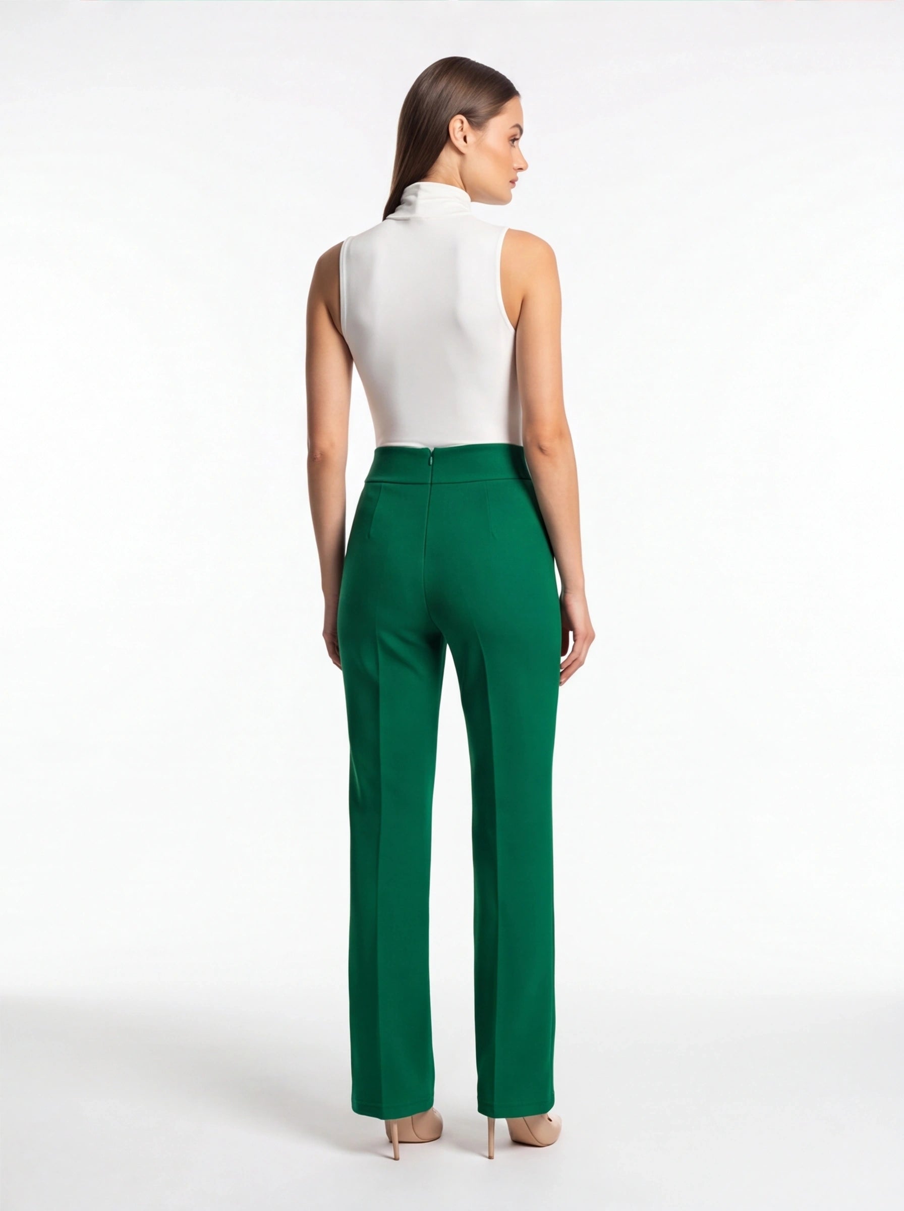 High Waist Casual Straight Leg Work Pants with Metal Button Detail