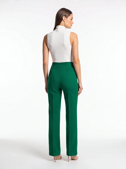High Waist Casual Straight Leg Work Pants with Metal Button Detail