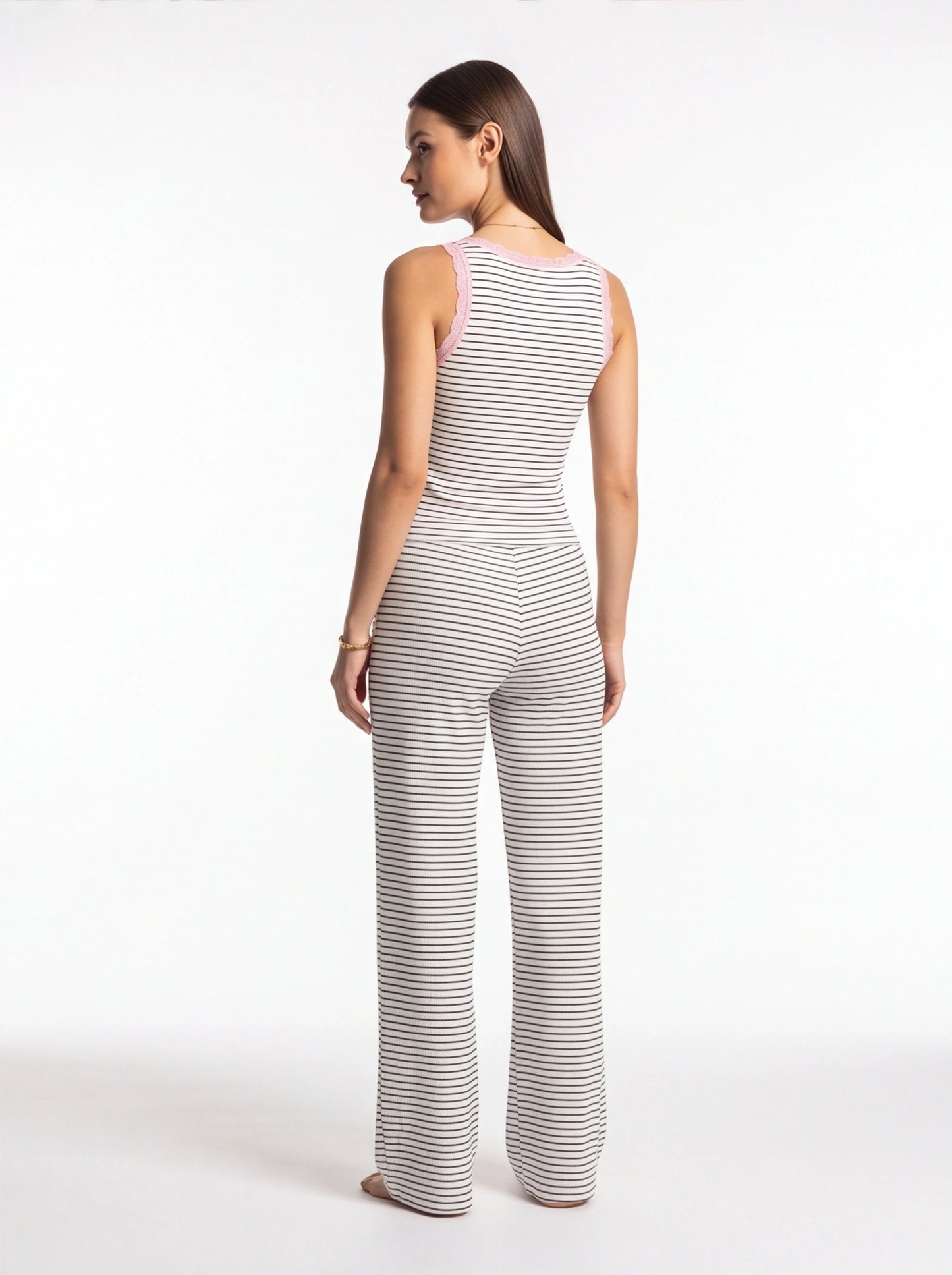 Rib-Knit Tank Pajama Set with Wide-Leg Pants by Jamota Loungewear Loungewear Sets