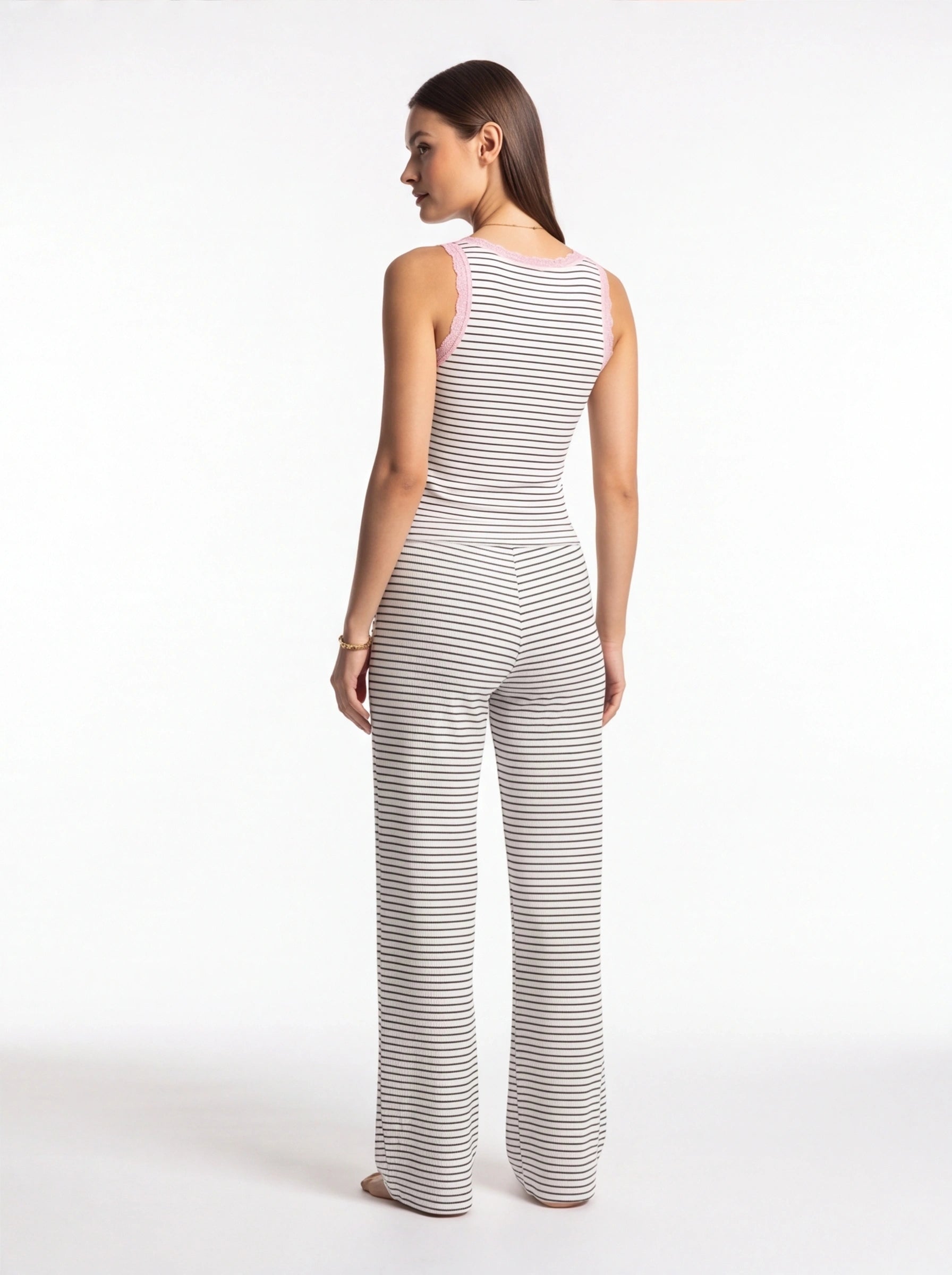 Rib-Knit Tank Pajama Set with Wide-Leg Pants by Jamota Loungewear Loungewear Sets