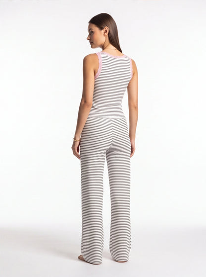 Rib-Knit Tank Pajama Set with Wide-Leg Pants by Jamota Loungewear Loungewear Sets
