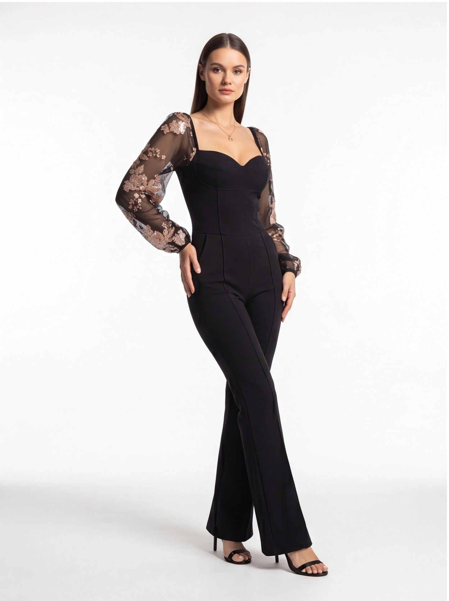 Elegant Flared Jumpsuit with Pockets and Adjustable Straps by Jamota One-Pieces Jumpsuits & Rompers
