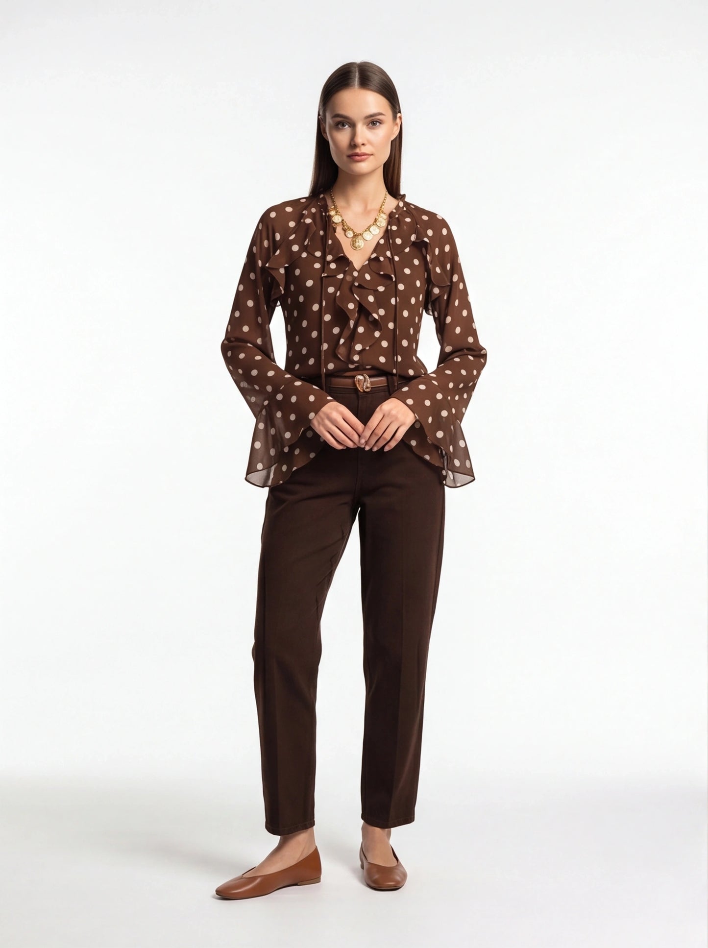 Elegant Vintage Polka Dot Blouse with Soft Fabric and Button Detail by Jamota Blouses Blouses