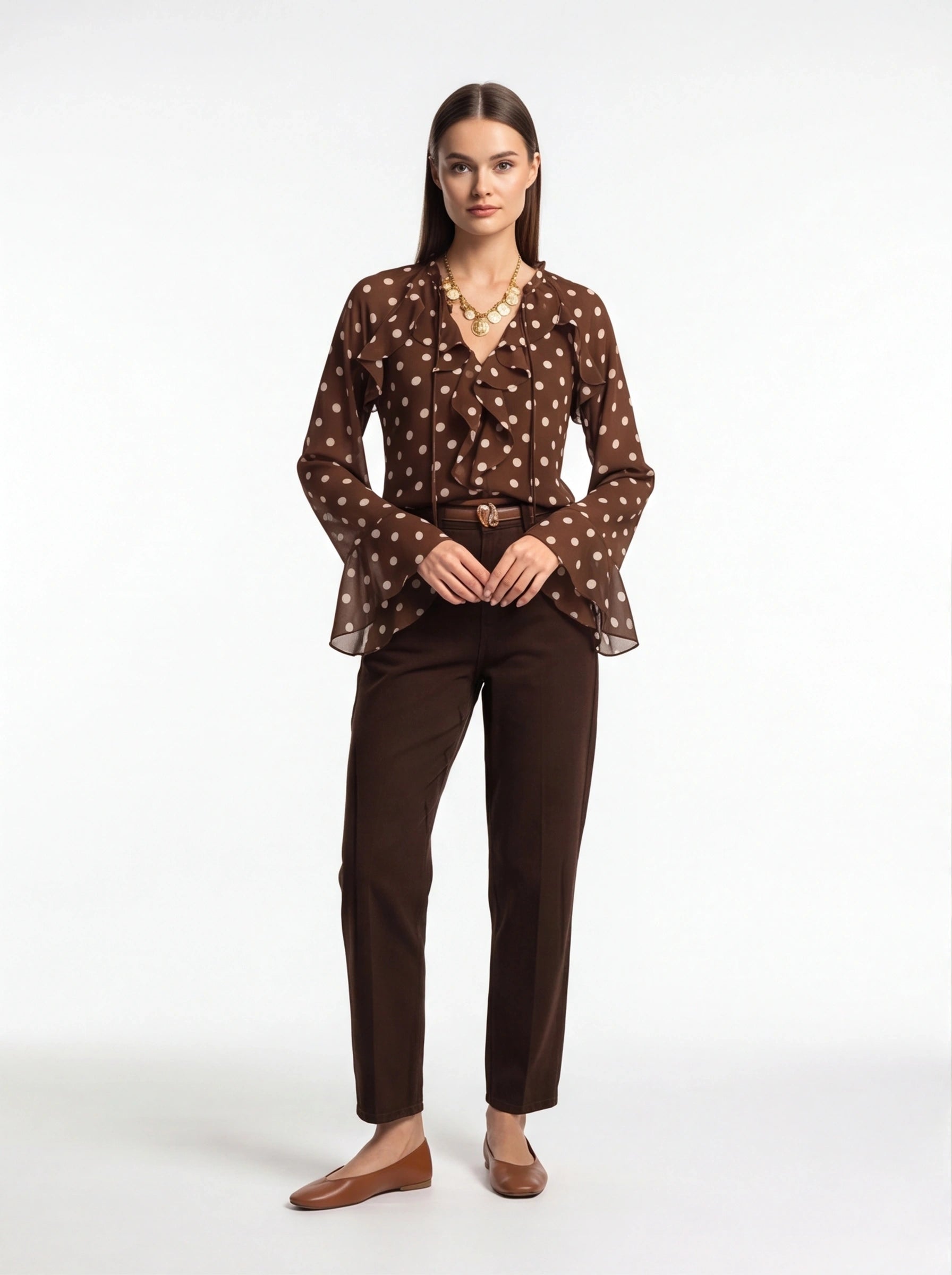 Elegant Vintage Polka Dot Blouse with Soft Fabric and Button Detail by Jamota Blouses Blouses