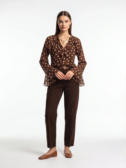 Elegant Vintage Polka Dot Blouse with Soft Fabric and Button Detail by Jamota Blouses Blouses