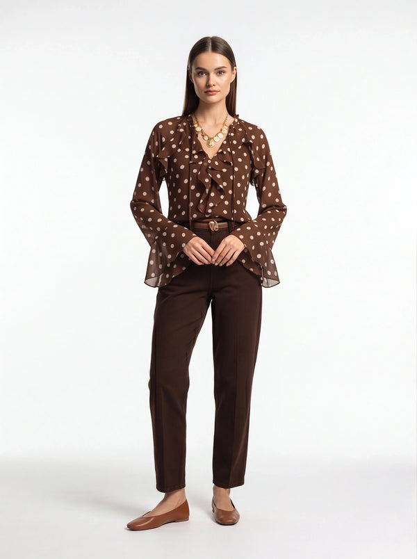 Elegant Vintage Polka Dot Blouse with Soft Fabric and Button Detail