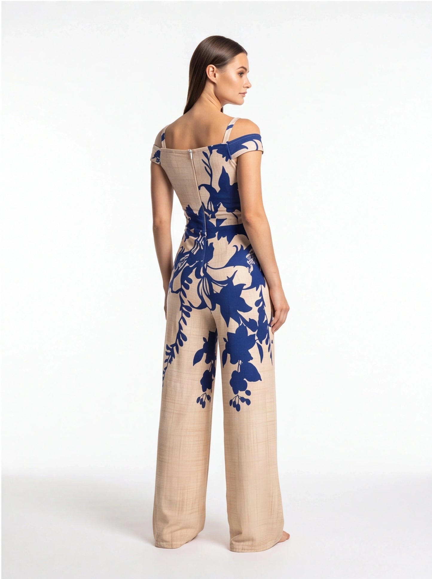Elegant Floral Wide-Leg Jumpsuit with Pockets and Adjustable Straps by Jamota One-Pieces Jumpsuits