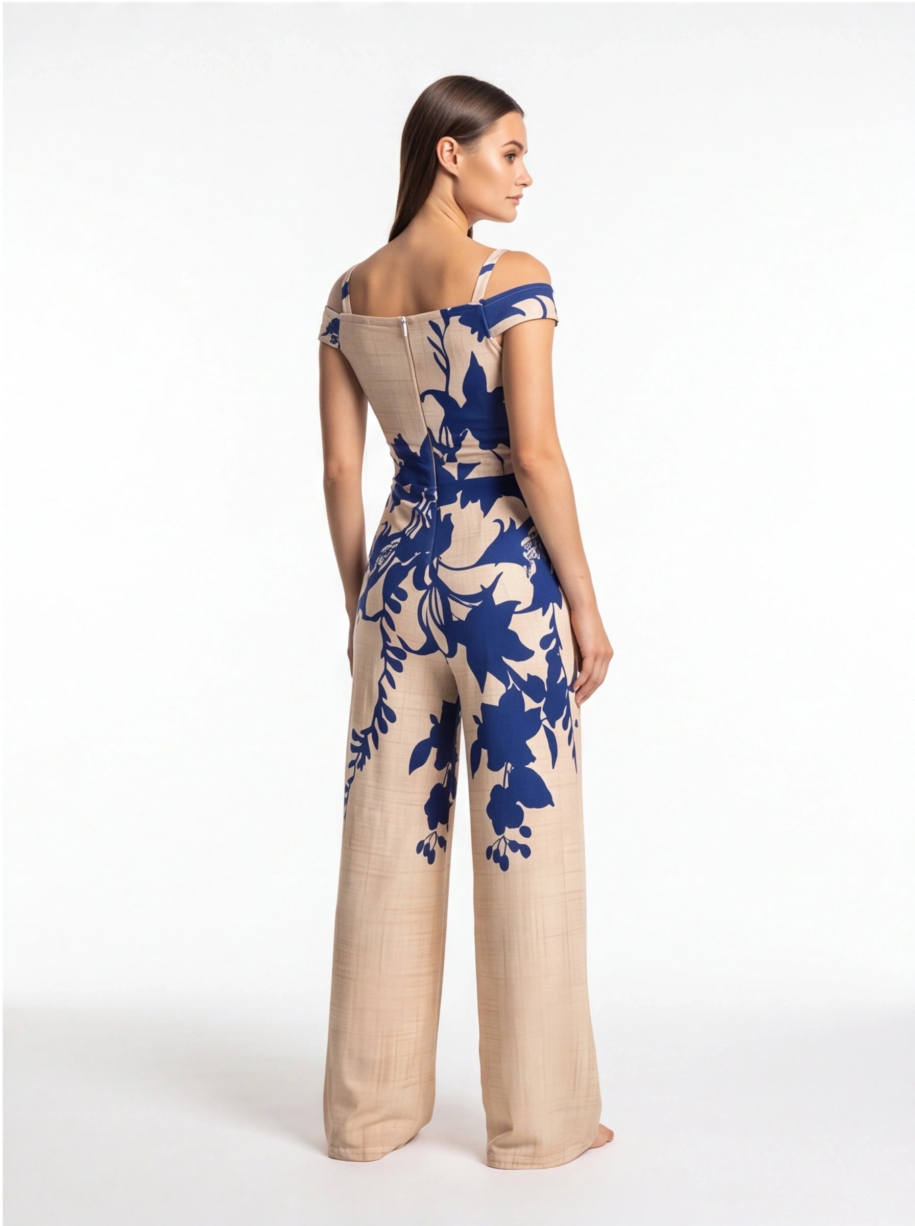 Elegant Floral Wide-Leg Jumpsuit with Pockets and Adjustable Straps by Jamota One-Pieces Jumpsuits