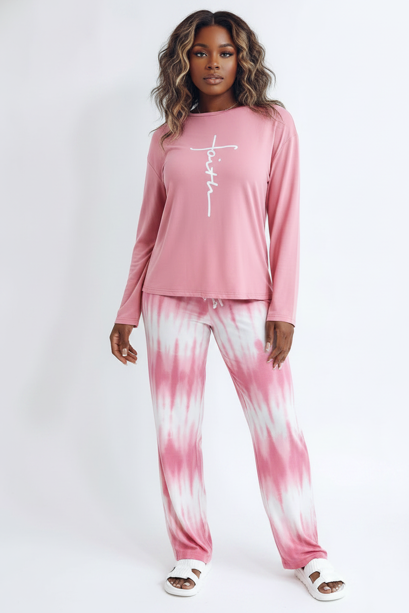 Multicolor Pajama Set Soft Long Sleeve Ombre Pants All Day Comfort Polyester Elastane Blend by Jamota Pajamas Pajamas