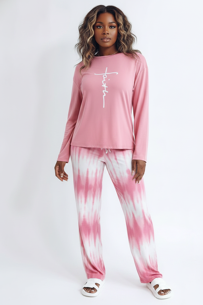 Multicolor Pajama Set Soft Long Sleeve Ombre Pants All Day Comfort Polyester Elastane Blend by Jamota Pajamas Pajamas